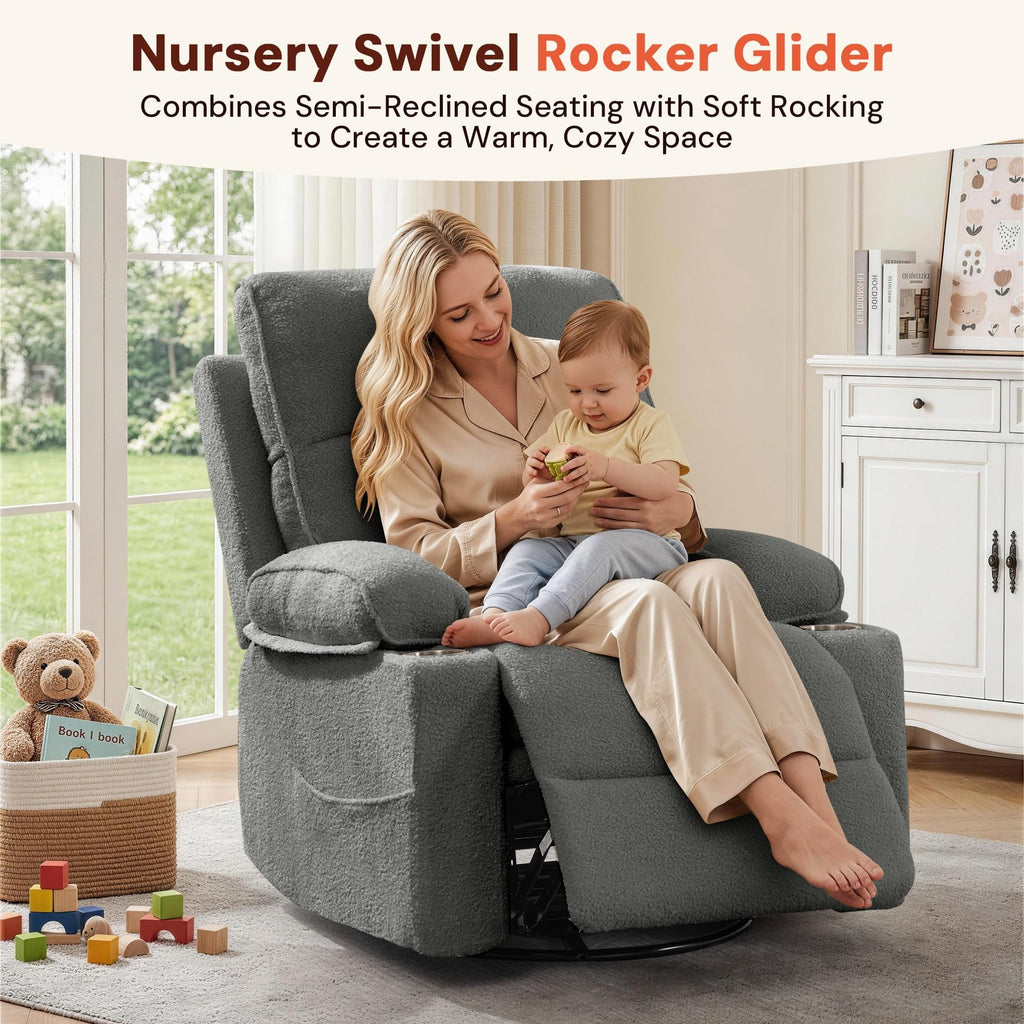 360° Swivel Rocker Recliner Chair with Cup Holders L413608