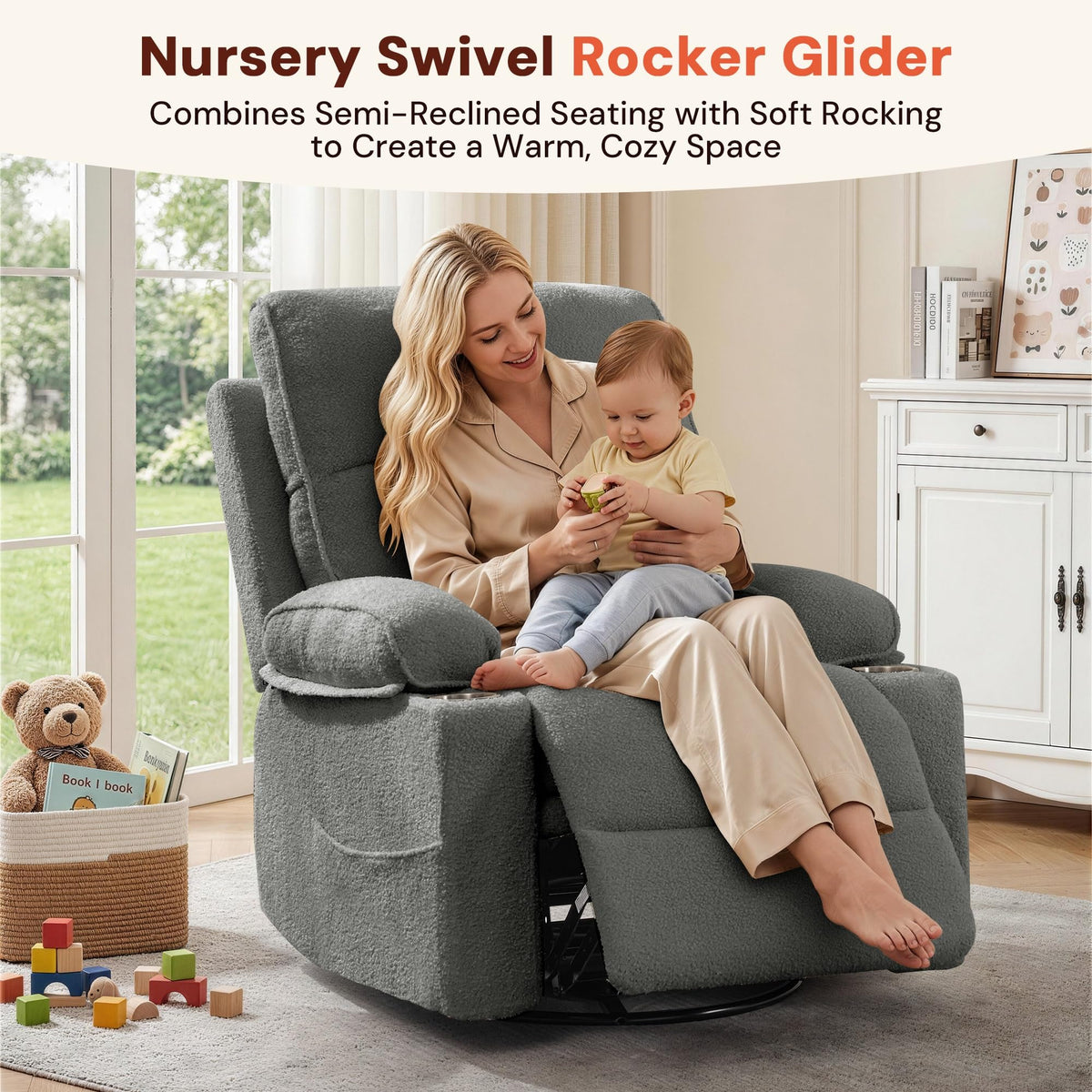 360° Swivel Rocker Recliner Chair with Cup Holders L413608