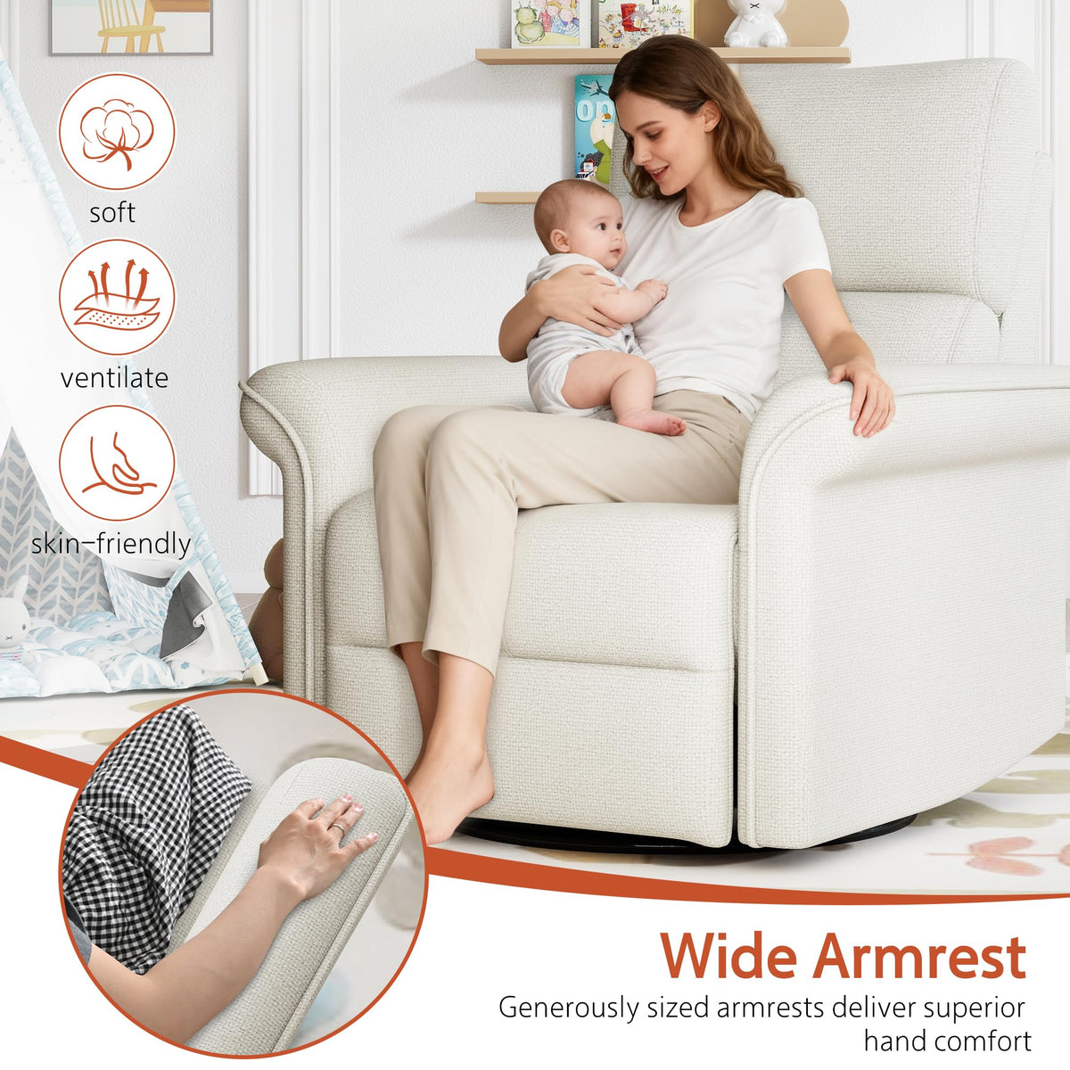 Fabric Light Gray Swivel Rocker Recliner Chair M319