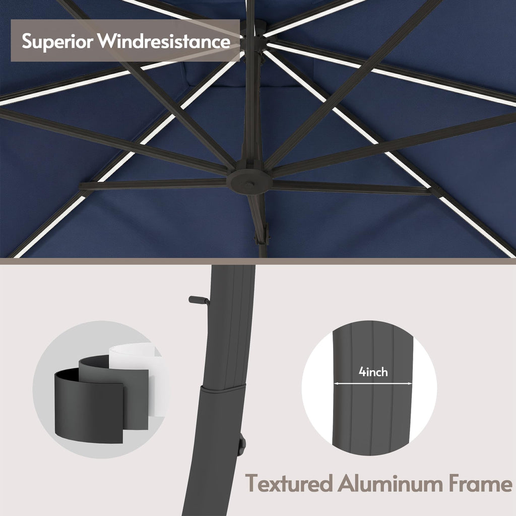 11x11ft Solar Powered Led Cantilever Umbrella with Base U89692