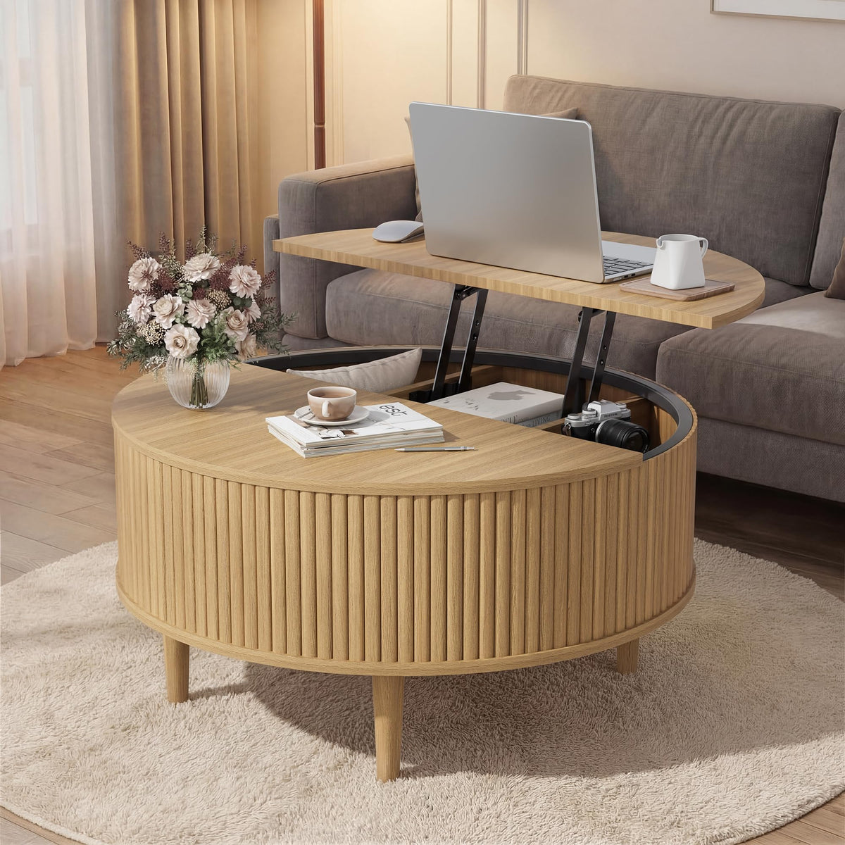 31.5" Round Lifting Top Coffee Table with Storage G685