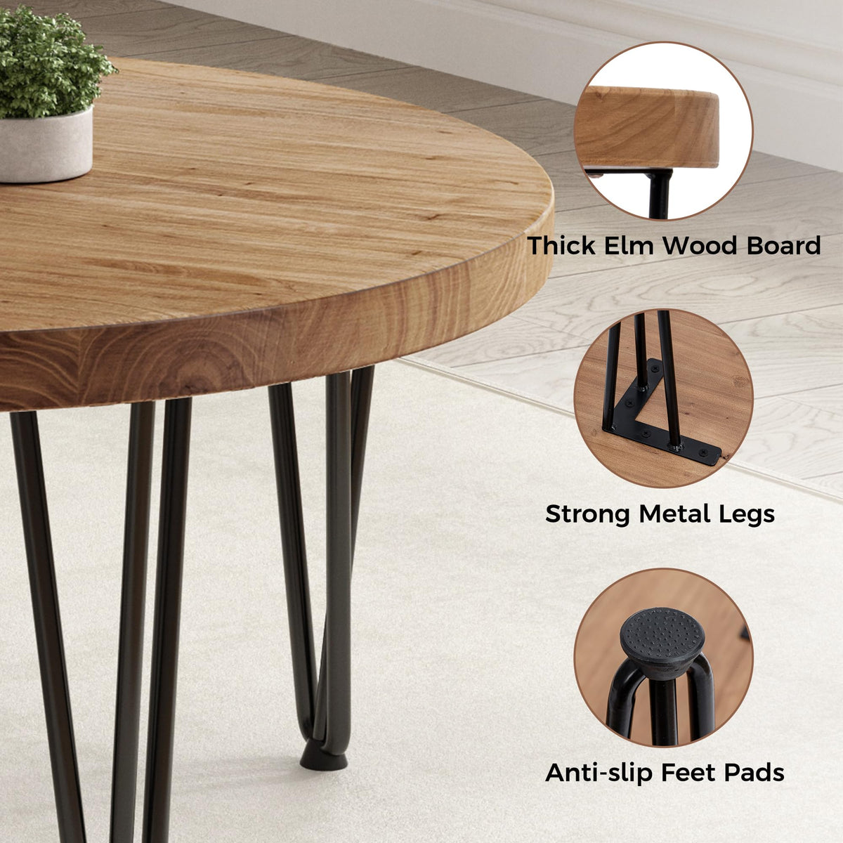 Rustic Wood Round Coffee Table with Metal Legs O152