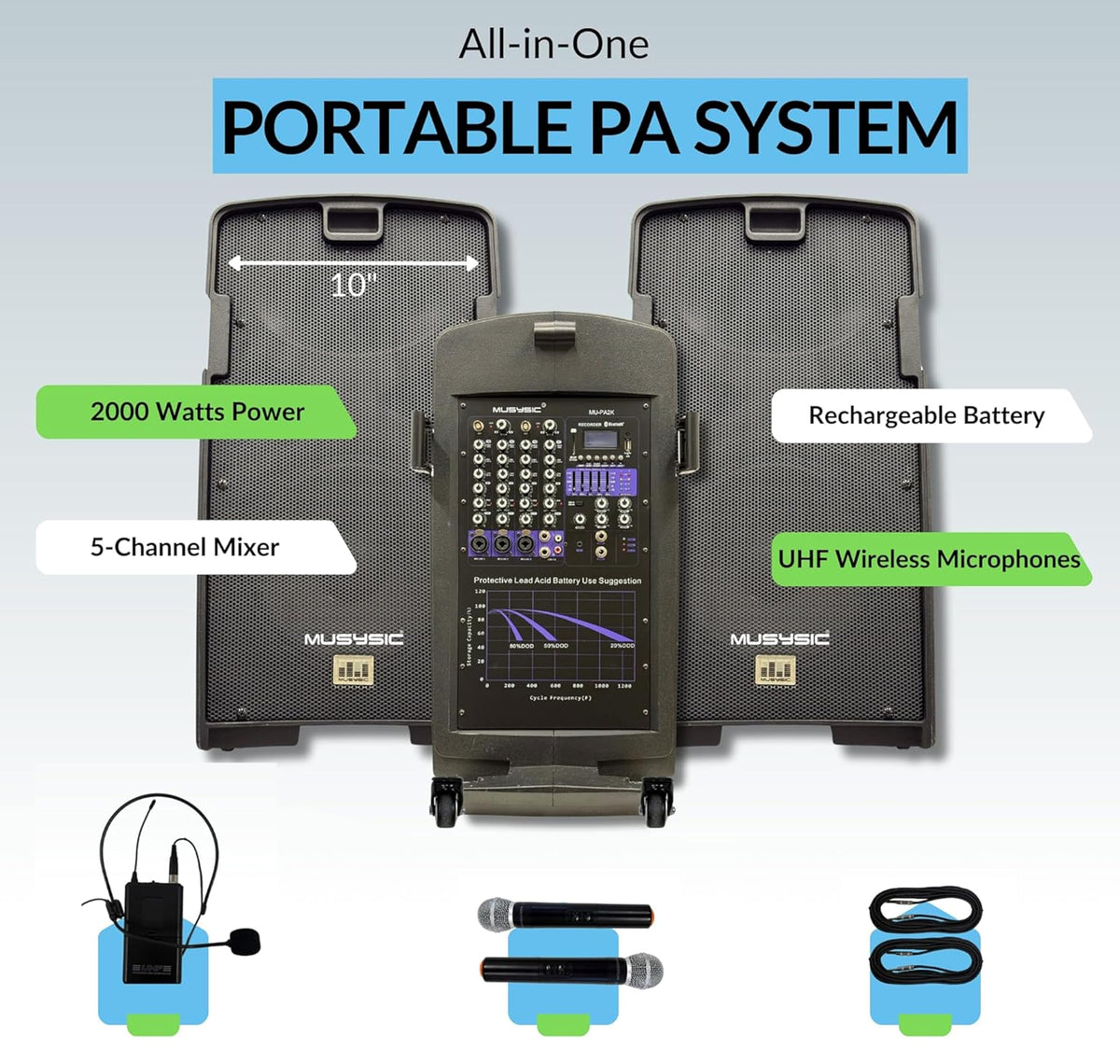 2000W PA Speaker System with Wireless Microphone D3220