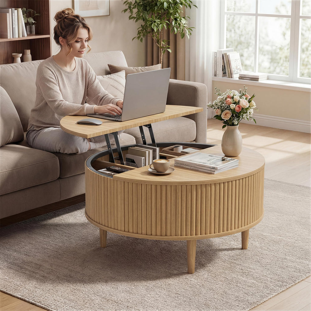 31.5" Round Lifting Top Coffee Table with Storage G685