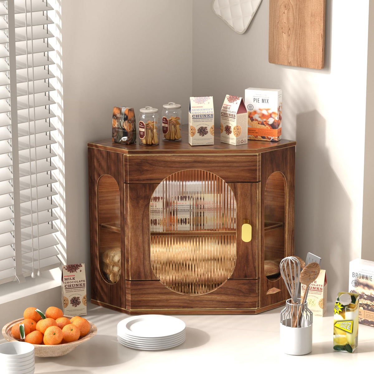 Large Wooden Double Layer Bread Box with Acrylic Window Q12860