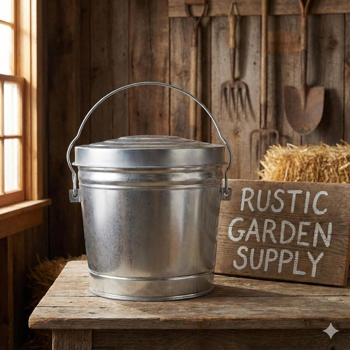 6-Gallon Galvanized Steel Trash Can with Locking Lid P174