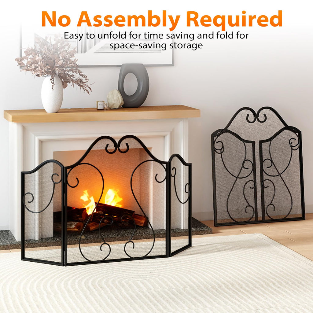3-Panel Folding Fireplace Screen with Metal Mesh L72980