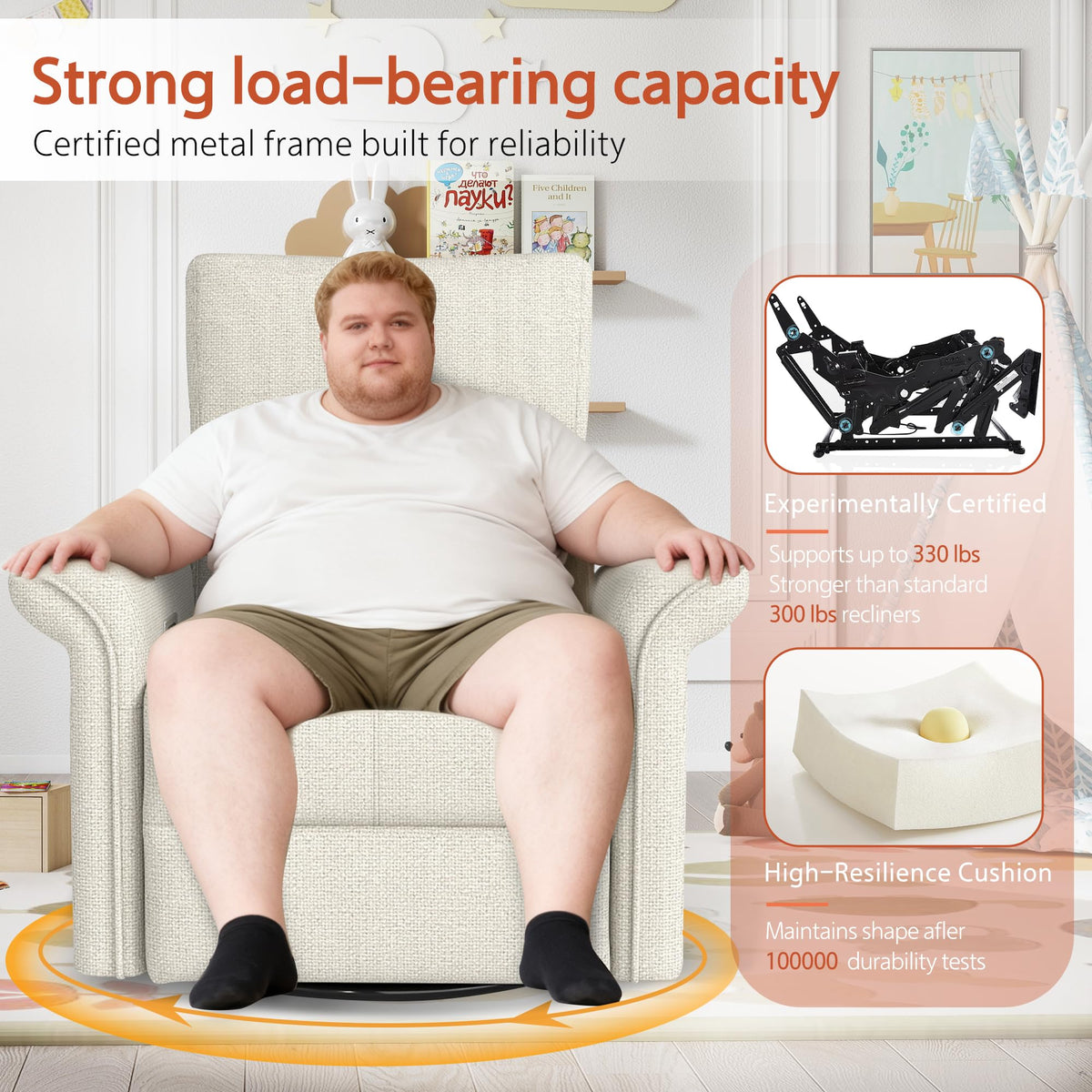 Fabric Light Gray Swivel Rocker Recliner Chair M319