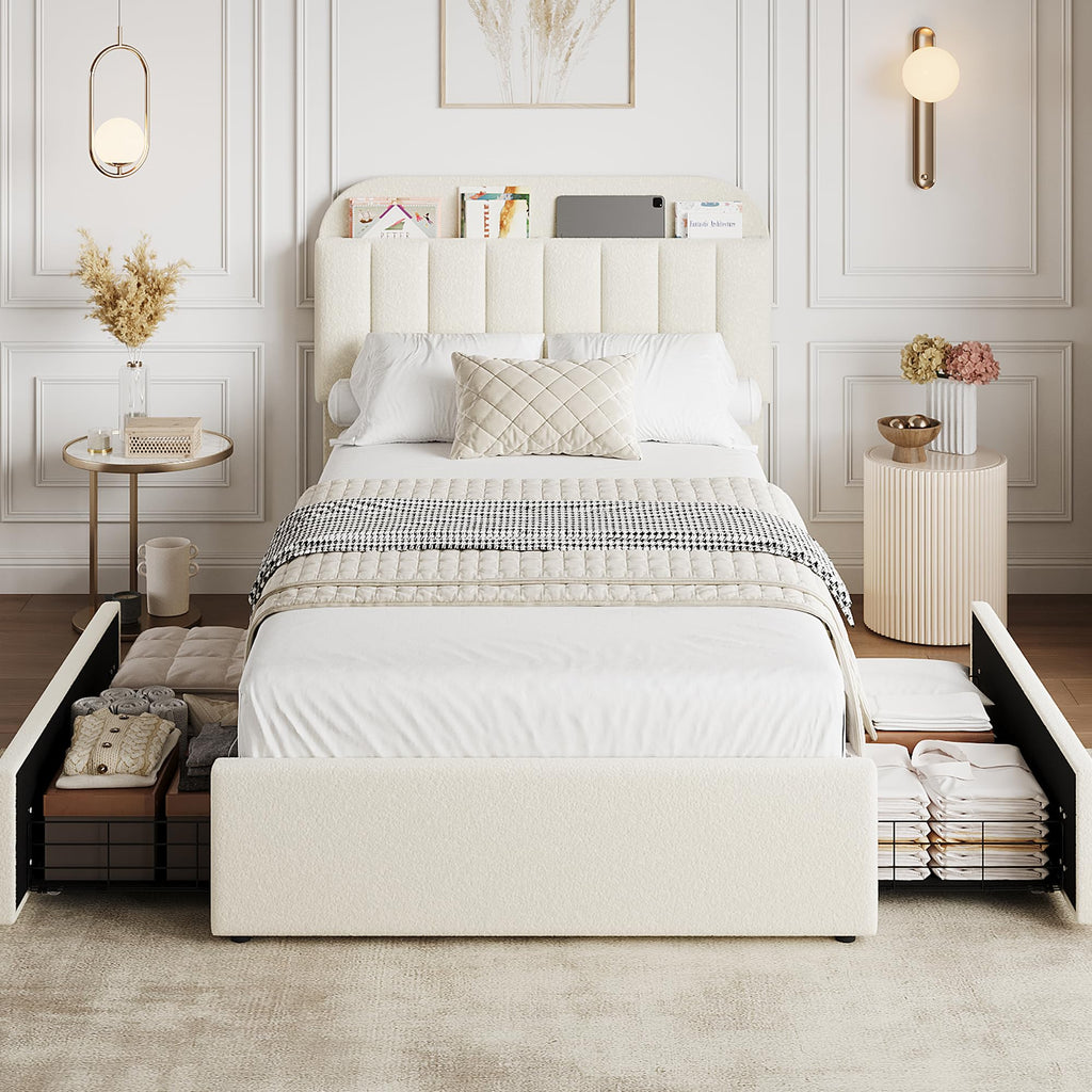 Twin Platform Bed with Storage Headboard & Drawers O8553