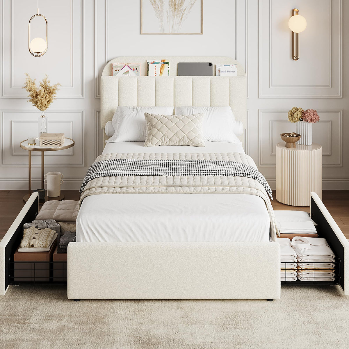 Twin Platform Bed with Storage Headboard & Drawers O8553