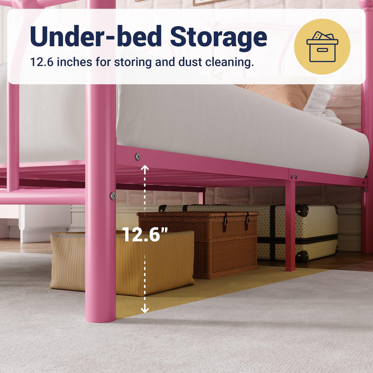 Full Size Pink Metal Platform Bed Frame S712881