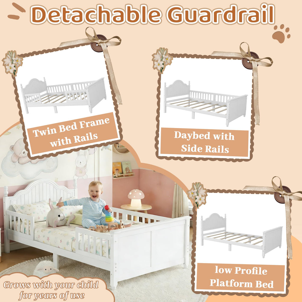 White Twin Bed Frame with Headboard and Rails F94816