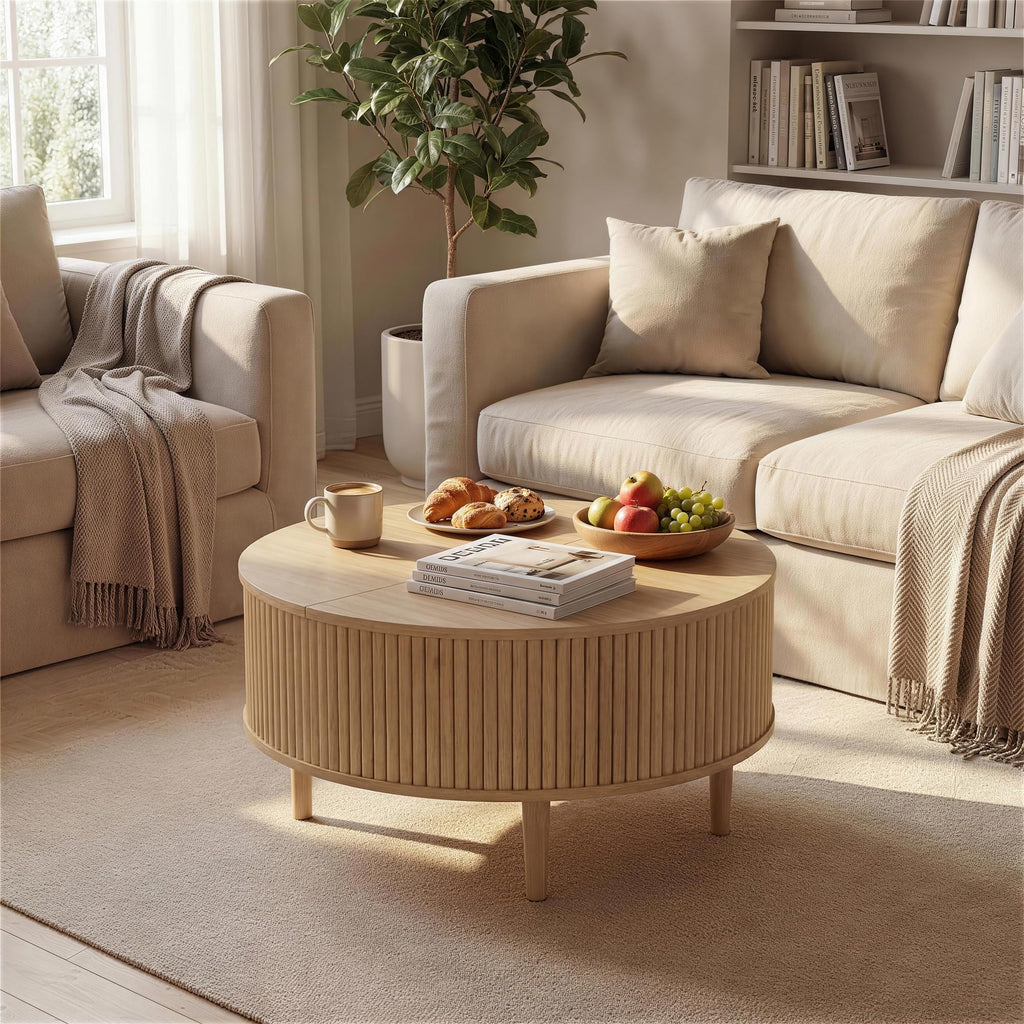 31.5" Round Lifting Top Coffee Table with Storage G685