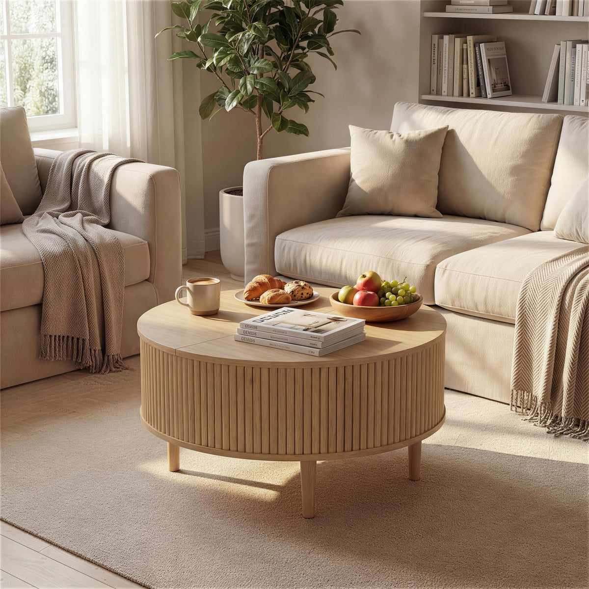 31.5" Round Lifting Top Coffee Table with Storage G685