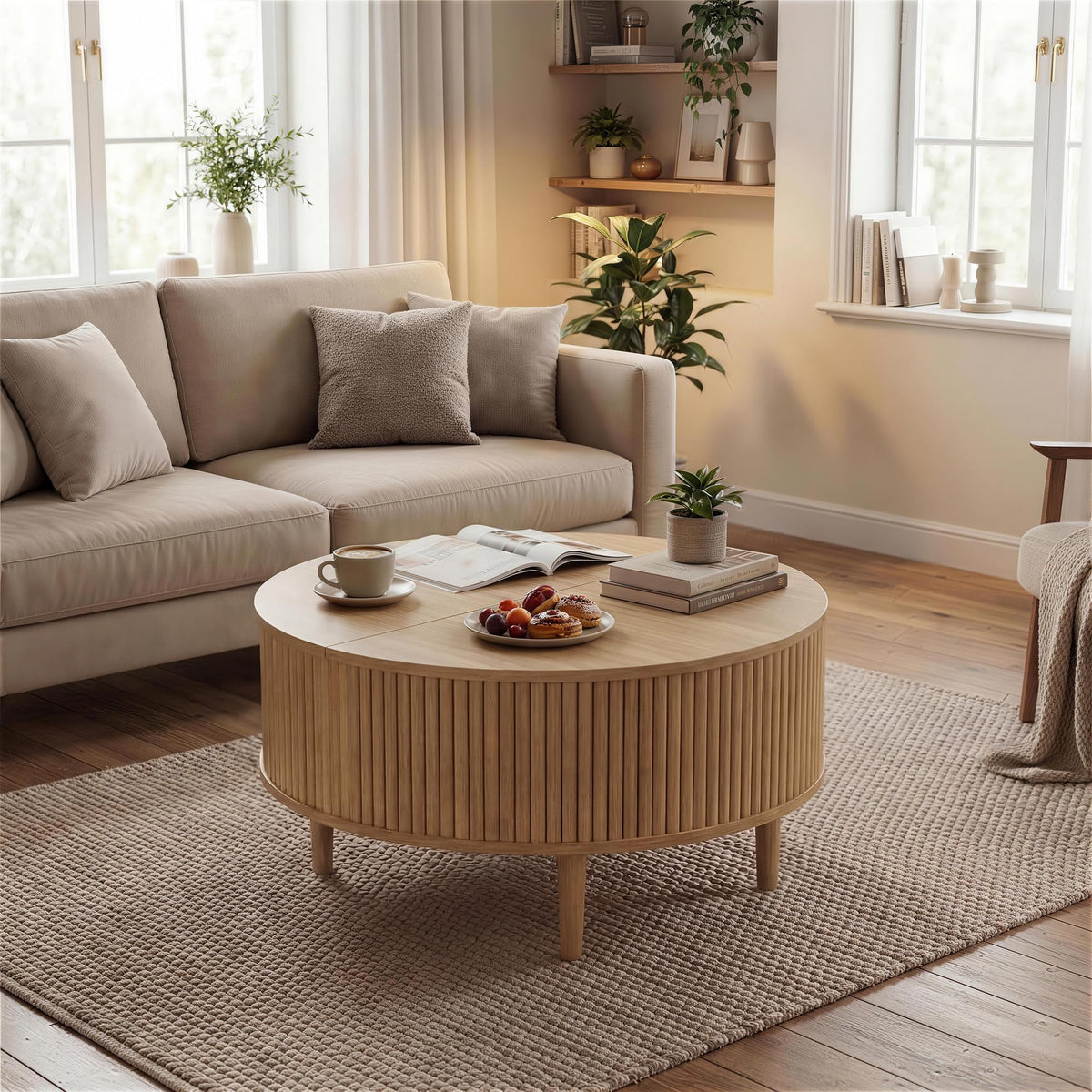 31.5" Round Lifting Top Coffee Table with Storage G685