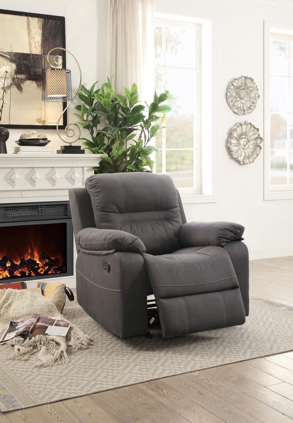 Slate Blue Breathable Leatherette Recliner Chair B45430