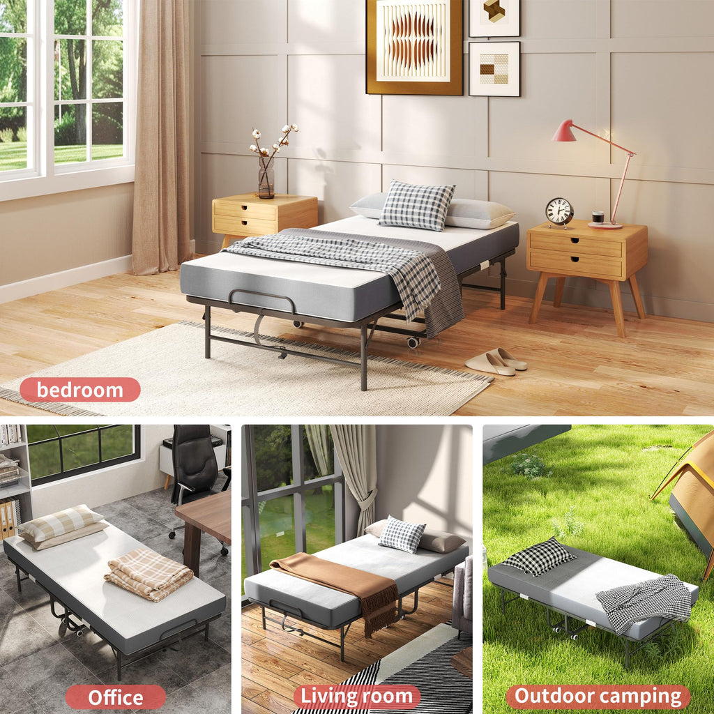 Folding Bed with Mattress with Wheels V81793