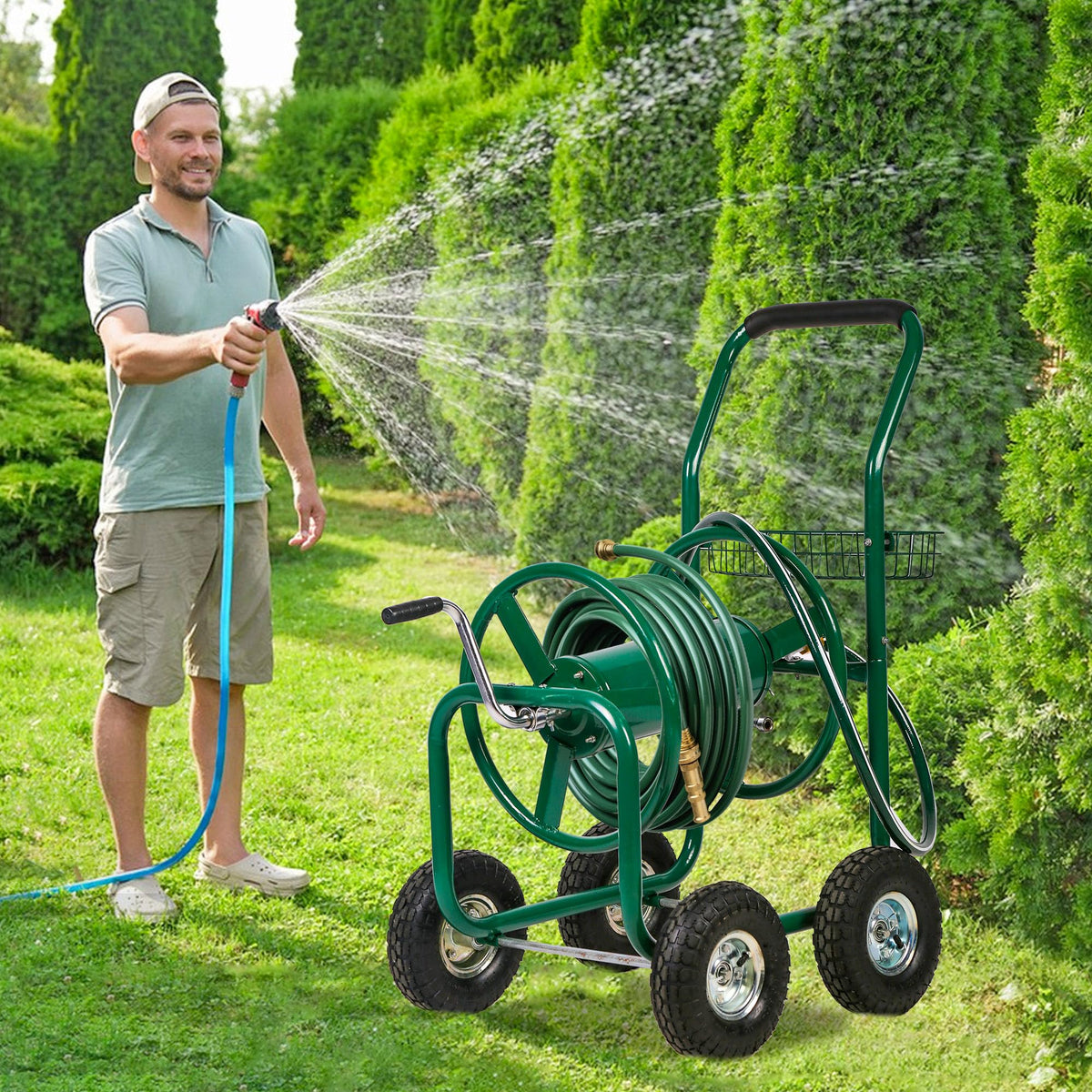 Garden Hose Reel Cart with 4 Wheels D6881