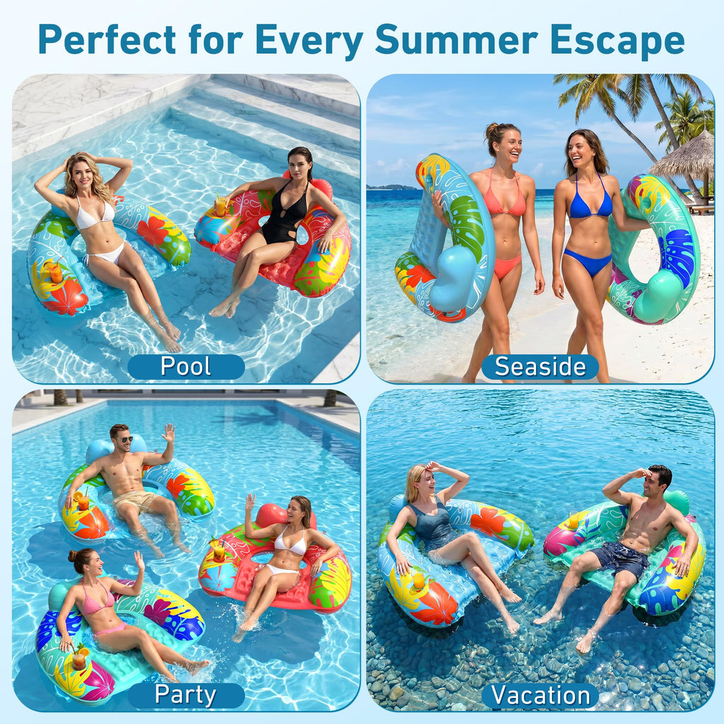 3 Pack Inflatable Pool Float Chairs with Cup Holder I815385
