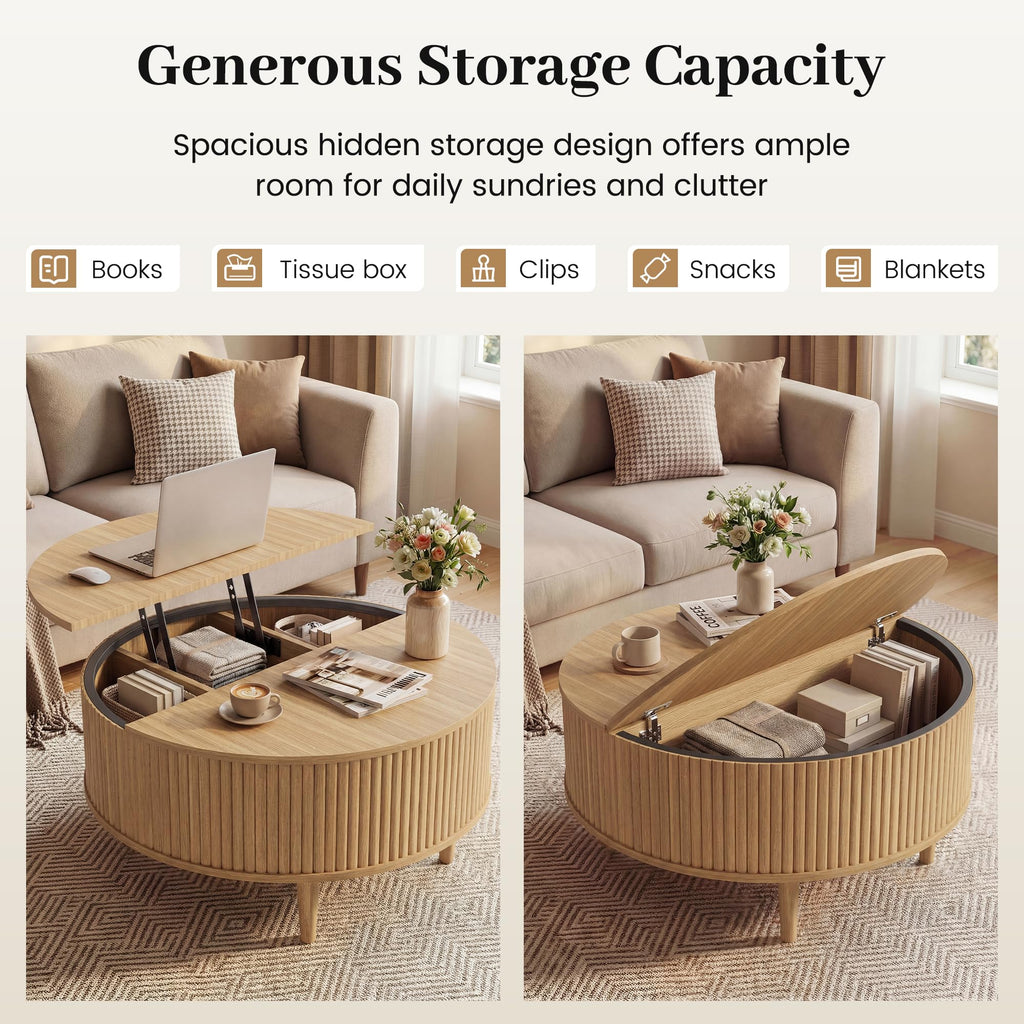31.5" Round Lifting Top Coffee Table with Storage G685