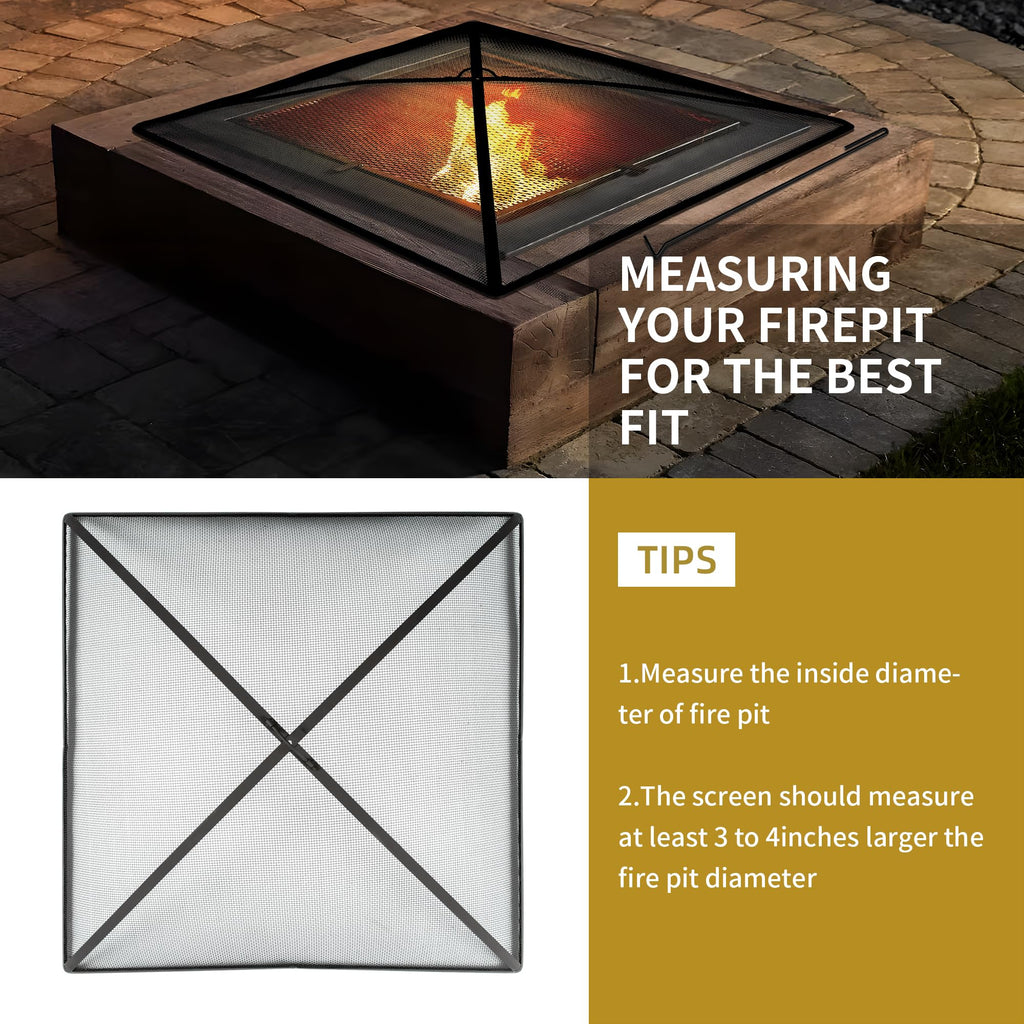32In Square Heavy Duty Fire Pit Screen Cover with Handle and Poker Black E18565