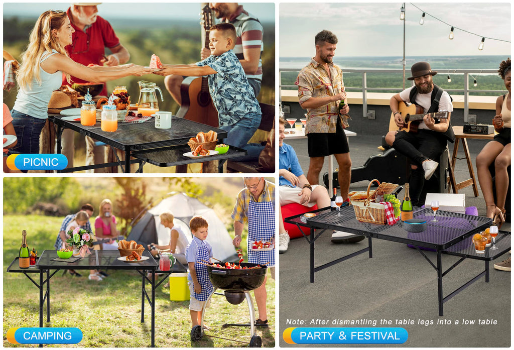 Black 4.4 FT Folding Camping Table with 2 Wing Panels J385