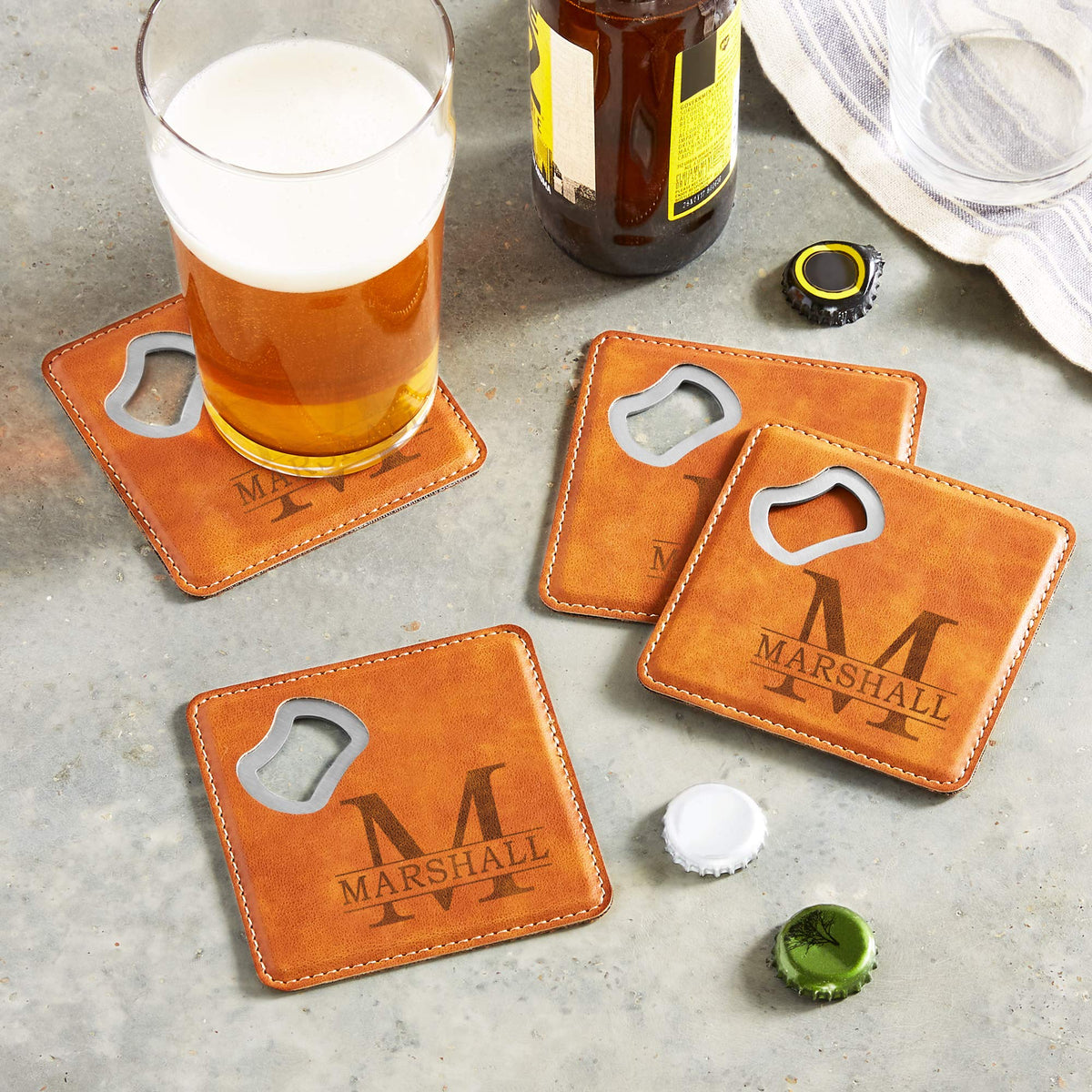 Black Set of 4 Bottle Opener Coaster Z31522